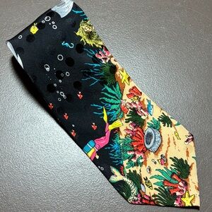 VTG 1990 Nicole Miller Mens Necktie Tie Silk Mermaids Sharks Coral Scuba Divers